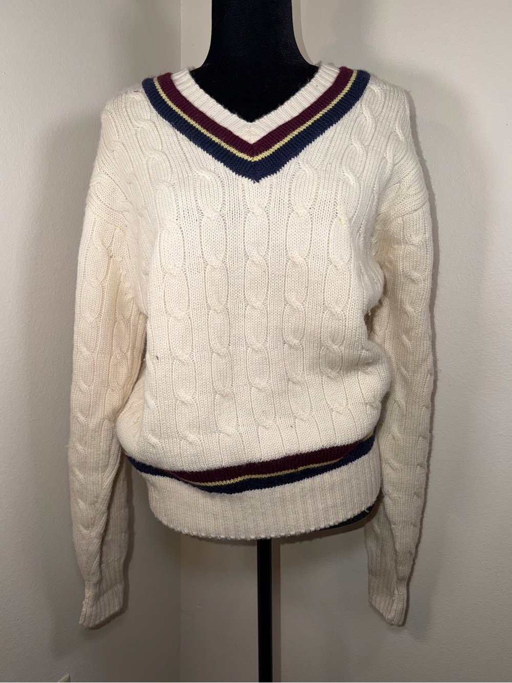 Vintage Nordstrom Wool Striped Academia Chunky Sweater V-Neck Comfy Preppy 80’s